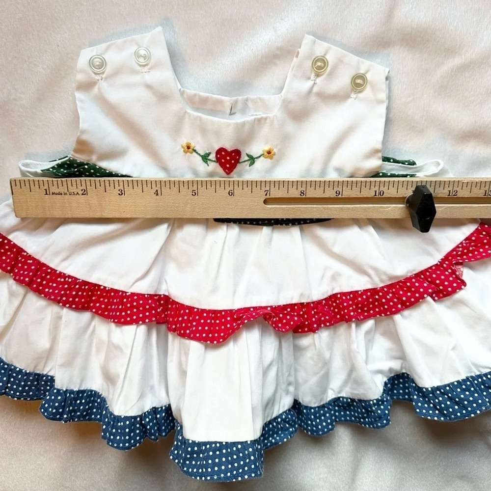 Vintage Unbranded Baby Tiered Dress White Green Red Blue sleeveless 24M